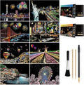 Scratch Art for Teens & Adults, Rainbow Engraving Painting Landscape Scratchboard(A4) Crafts Set: 8 Sheets with 4 tools - New York, Statue of Liberty, Golden Gate Bridge, Manarola (America / Europe)