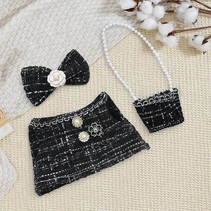 17cm Doll Clothes Set-Adorable Outfits for Dolls-Stylish Accessaries Clothes Dress-Up-Replaceable Clothing Collections, Includes Hat, Top, Skirt(Black-Style A)