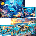 2 Pack Puzzles for Adults 1000 Pieces-Sea Turtle & Dolphins Difficult Jigsaw Puzzles for Adults,Hard Jigsaw Puzzle Decorations DIY Leisure Game Toy Suitable Family Friends(27.5x20 inches)