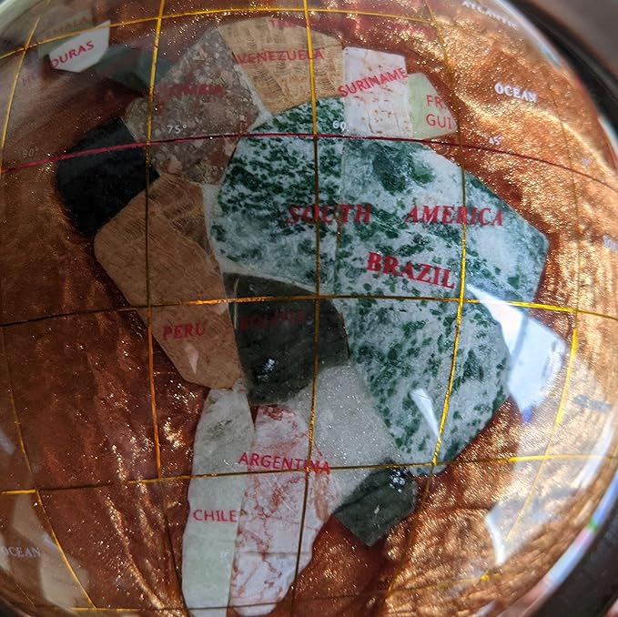 Unique Art 10-Inch Tall Table Top Amber Pearl Swirl Ocean Gemstone World Globe with Copper 4 Leg Stand (Amber-4 Leg - Copper)