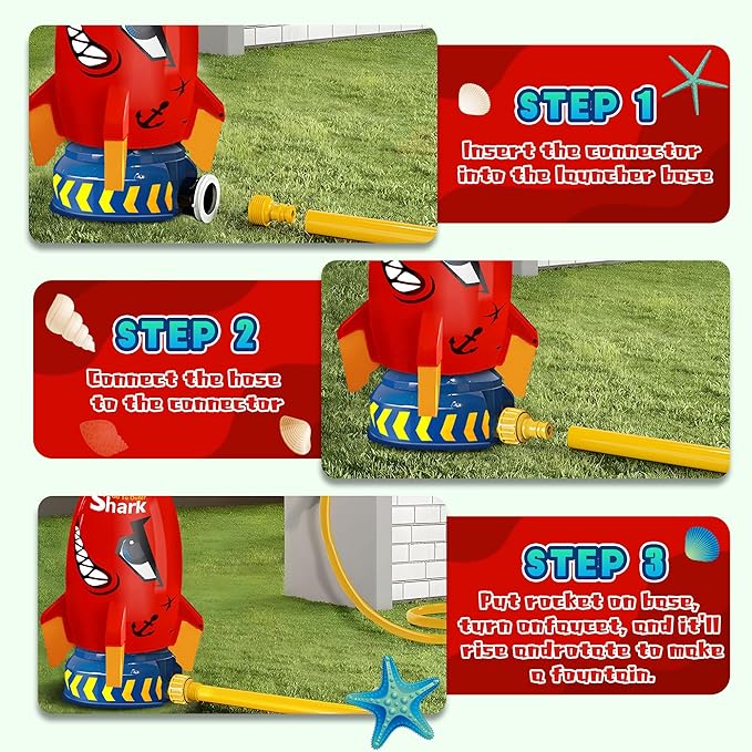 Water Rocket Sprinkler for Kids, Outdoor Sprinkler Rocket Launcher Toy for Backyard, Summer Water Toys for Kids Ages 3-12, Fun Water Powered Rocket Toy (Red-4)