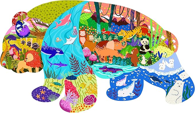 Floor Puzzles for Kids Ages 3-5, 4-6, Big Pieces Jumbo Puzzles Colorful Animal Shaped Puzzle Learning Educational Toys Games Gifts for Children(Panda-45 Pieces)