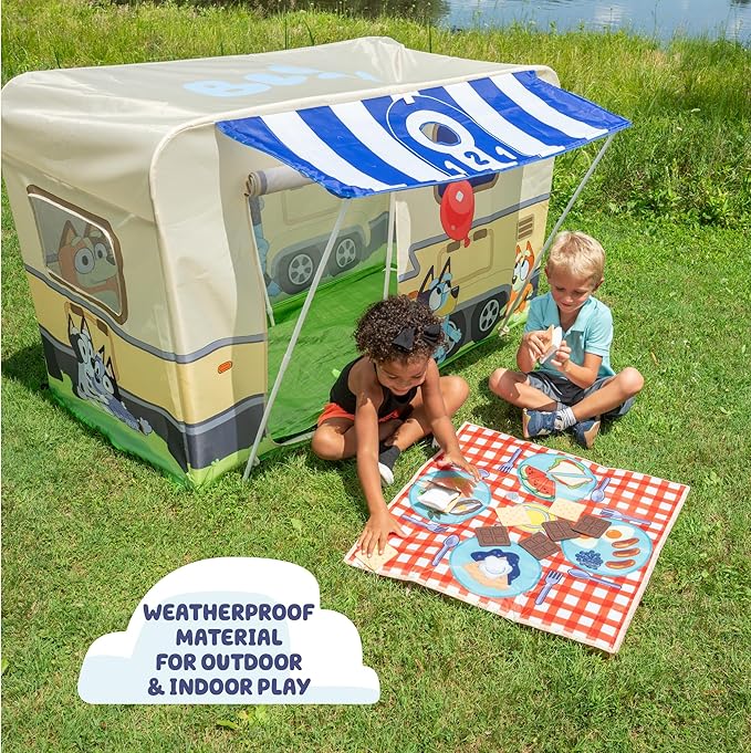 BLUEY Camping Activity Fort | Indoor and Outdoor Play House Toy for Kids | Includes Five Activities a Puppet Theater and Working Light