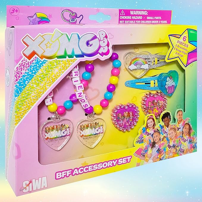 LUV HER XOMG POP Girls BFF 6 Piece Toy Jewelry Box Set with 2 Rings, 2 Bead Bracelets and Snap Hair Clips Ages 3+