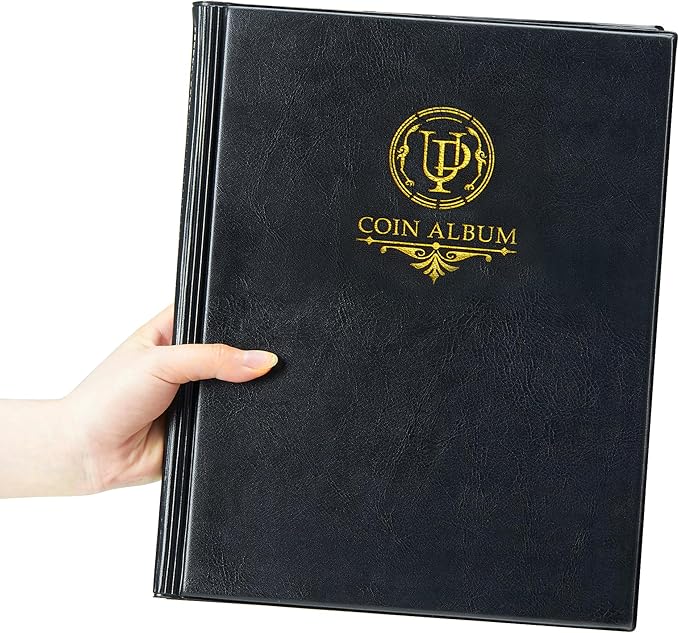 Uncle Paul 200 Pockets Collecting Album for Coin Flip - Classic Large Capacity Collection Book Coin Holder for Stamps Medals Badges Black CS46BK01