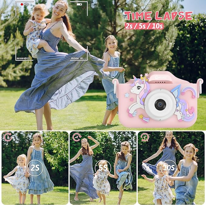 Contixo KC3A Kids Digital Camera - 1080P Toddler Camera with Selfie Mode, Games, Sound Recording, 8X Zoom, 32GB SD Card, USB-C Rechargeable Educational Toy for Boys Girls Ages 3-8, Pink