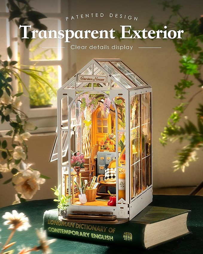 Rolife DIY Book Nook Kits for Adults-Garden House Bookshelf Insert Booknook-3d Puzzle Dollhouse Room Decor for Teen Girls Boys Women Men