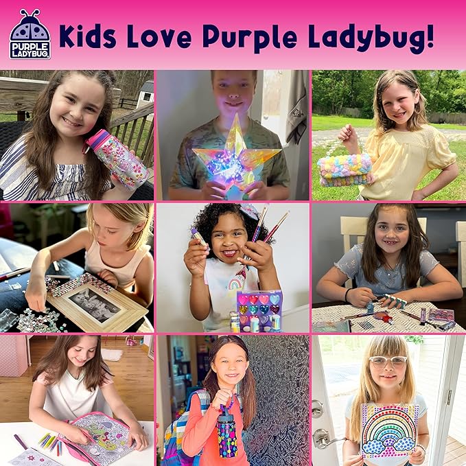 PURPLE LADYBUG Make Your Own Bracelet Making Kit for Girls - Creative Glitter Bracelet Craft Kit, DIY Jewelry-Making Set with Gemstones, Glitter & Tubes, Fun Craft Activity for Kids