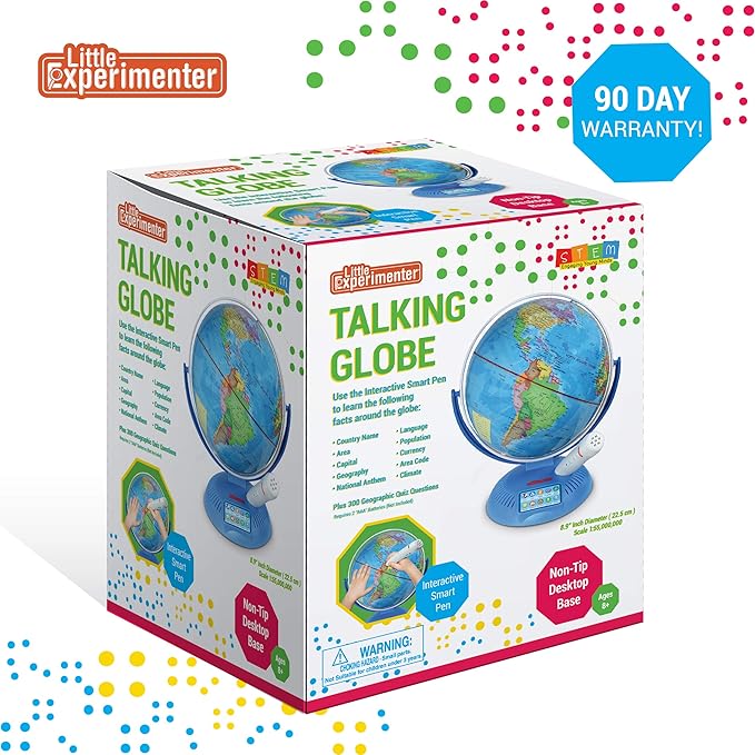 Little Experimenter 9” Interactive Globes for Kids, Globe with Wireless Smart Pen, Educational STEM Toys, Talking World Map Gift for Children, Christmas Gifts for Boys & Girls Ages 8-12 Years Old