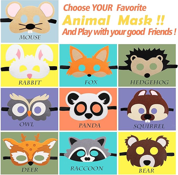 CiyvoLyeen Party Animals Felt Masks Jungle Farm Forest Animals Theme Birthday Party Favors Party Supplies for Boys or Girls