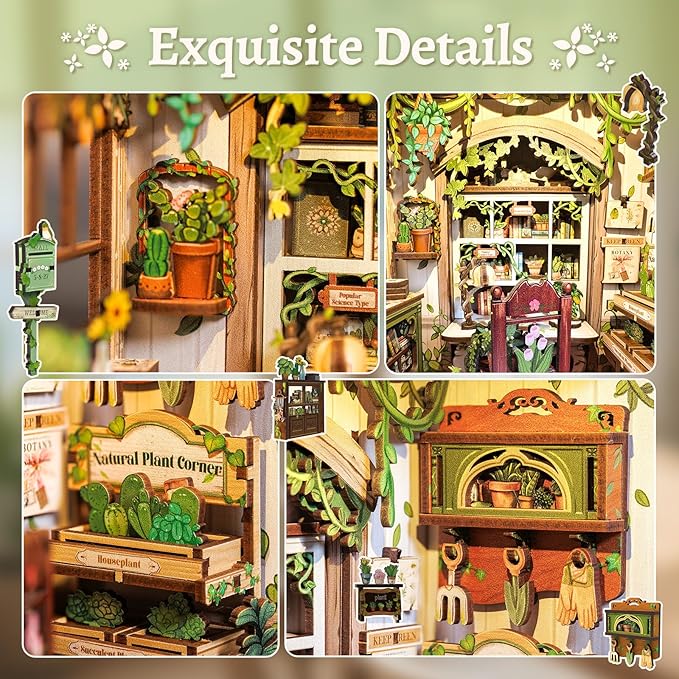 CUTEBEE Book Nook Kit - DIY Miniature House Dollhouse Kit for Adults and Teens, Booknook Tiny House Bookshelf 3D Wooden Puzzle, Gifts for Family (Green Life Bookshop)