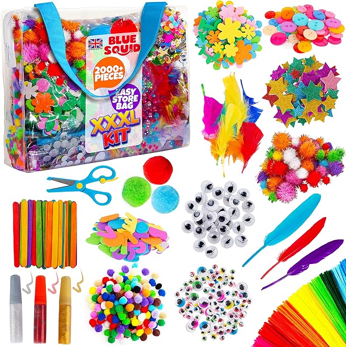 Blue Squid 2000+pcs Craft Kits for Kids, Ages 3-9 Girl Boys Gifts Arts and Crafts for Kids Craft Kits Toys for 3-9 Year Old Girls Boys Birthday Presents Gifts Crafts for 4-10 Year Olds