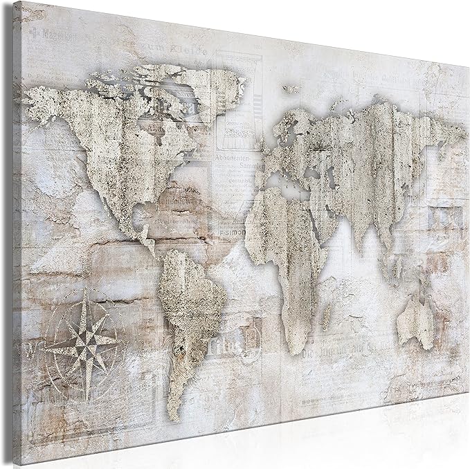 artgeist Pinboard World Map 35x24 in - Cork Board & Canvas Print Wall Art 1 pcs Memoboard with 50 Pins Noticeboard Message Board Image Picture Home Decor Travel Map k-A-0502-p-a