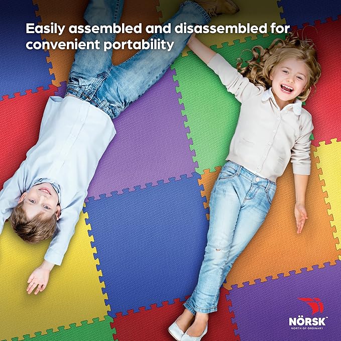 Norsk Kids Puzzle Play Mats Interlocking EVA Foam Floor Tiles Solid Color, 6 Tiles - 24 Sq. Ft., 1/2" Thick, Rainbow Pack