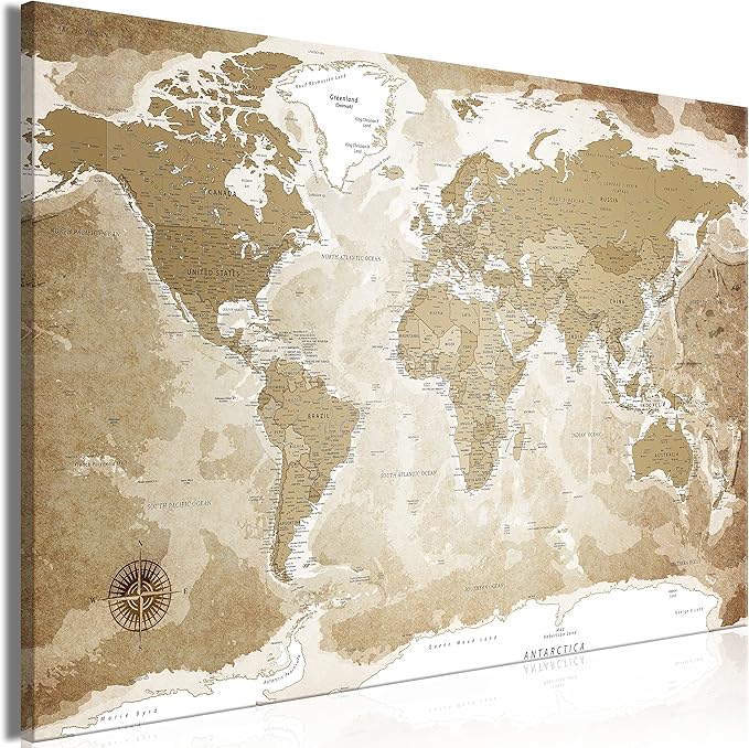 artgeist Pinboard World Map 35x24 in - Cork Board & Canvas Print Wall Art 1 pcs Memoboard with 50 Pins Noticeboard Message Board Image Picture Home Decor Travel Map Map of The World k-C-0127-p-a