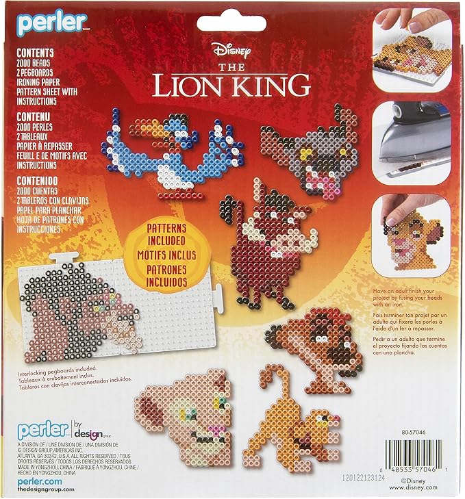 Perler 80-57046 Disney's The Lion King Fused Bead Craft Activity Kit, Includes 9 Patterns, Multicolor, 2004 Pieces