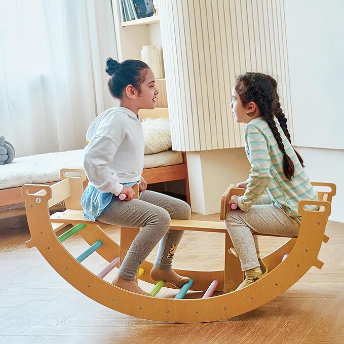 Avenlur Bailis Ultimate 3-in-1 Playset for Kids - Seesaw, Climbing Arch and Rocker - Waldorf and Montessori Climbing Toy for Children 2-6 Years - Toddler Climbing Toys (Natural)