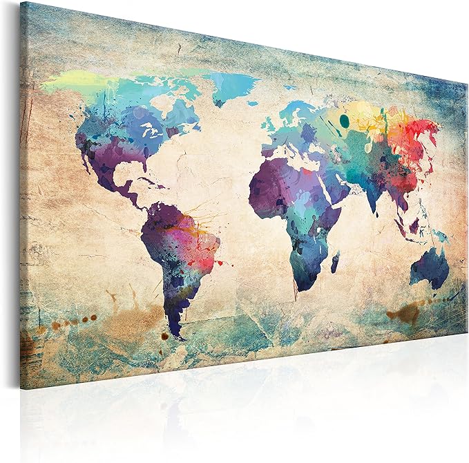 artgeist Pinboard World Map 35x24 in - Cork Board & Canvas Print Wall Art 1 pcs Memoboard with 50 Pins Noticeboard Message Board Image Picture Home Decor Travel Map k-C-0060-p-a