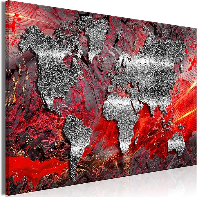 Artgeist Pinboard World Map 35x24 in - Cork Board & Canvas Print Wall Art 1 pcs Memoboard with 50 Pins Noticeboard Message Board Image Picture Home Decor Travel Map k-A-0505-p-c