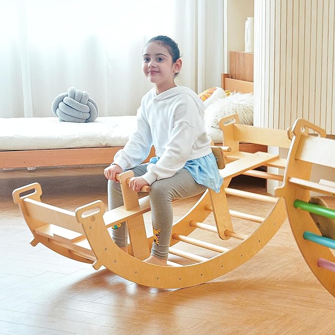 Avenlur Bailis Ultimate 3-in-1 Playset for Kids - Seesaw, Climbing Arch and Rocker - Waldorf and Montessori Climbing Toy for Children 2-6 Years - Toddler Climbing Toys (Colored)