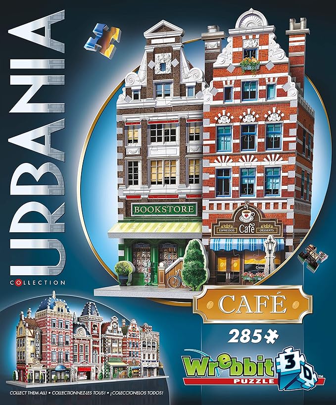 Wrebbit 3D Urbania Collection 3D Puzzle Bundle | Includes Hotel, Cinema, Café and Fire Station | 1165 Pieces Jigsaw Puzzle Pieces Total | Build a Charming and Unique Streetscape of a Small Town