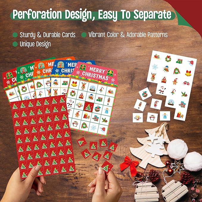 SpriteGru Christmas Bingo Game, 25PCS Bingo Board Game, 2-25 Players Bingo Game Set for Teenager or Adults Xmas Party, Fun Interesting Activity Winter Party Supplies