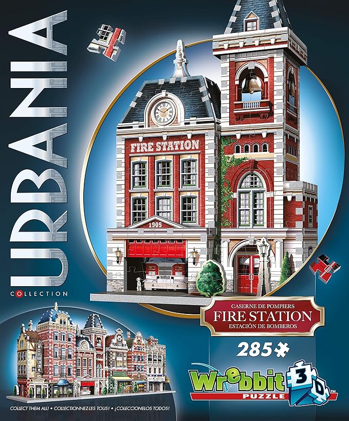 Wrebbit 3D Urbania Collection 3D Puzzle Bundle | Includes Hotel, Cinema, Café and Fire Station | 1165 Pieces Jigsaw Puzzle Pieces Total | Build a Charming and Unique Streetscape of a Small Town