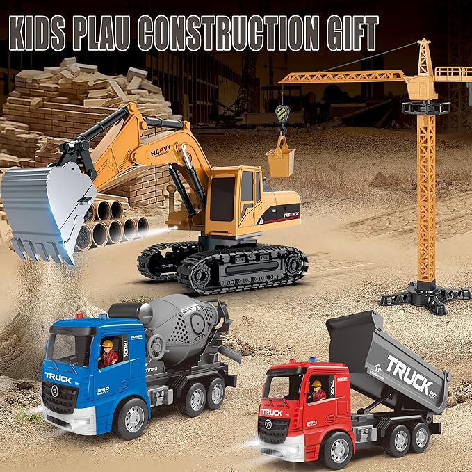 Construction Toys Boys Girls Gift - Remote Control Excavators Dump Cement Tower Crane Set