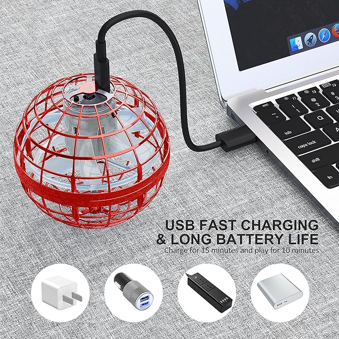 LEMATRIX 2024 Flying Orb Ball Toy, Hover Ball Boomerang Fly Fidget Spinner, Cool Toys Gifts for 6 7 8 9 10 11 12+ Years Old boy Girls Teens, Hand Mini Drone Cosmic Globe, Indoor Outdoor Toys(Red)