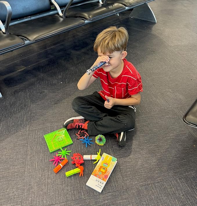 Travel Essentials for Kids – Bundle of Various Toys and Activities for Airplanes, Road Trips or Quiet Time – Sensory Toys and Travel Games for Boys & Girls -Toys ONLY- (Red)