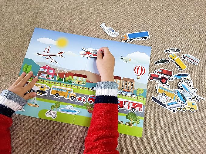 Magnetic Portable Playboard Cars Planes Boats Airport Country Farm Vehicles (39 Pcs)