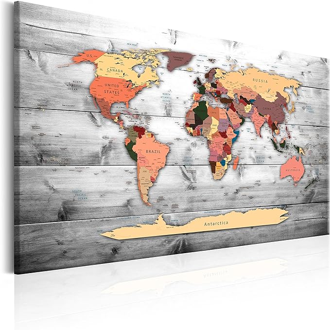artgeist Pinboard World Map 35x24 in - Cork Board & Canvas Print Wall Art 1 pcs Memoboard with 50 Pins Noticeboard Message Board Image Picture Home Decor Travel Map k-B-0009-p-c