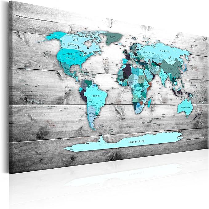 artgeist Pinboard World Map 35x24 in - Cork Board & Canvas Print Wall Art 1 pcs Memoboard with 50 Pins Noticeboard Message Board Image Picture Home Decor Travel Map k-B-0009-p-d