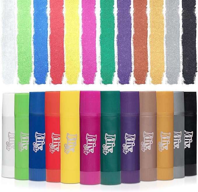 Idiy Tempera Paint Sticks (12pk Metallic Vibrant Colors)-Classroom Back to School Supplies, Summer Camp Art & Crafts Projects, Draw &Paint on Wood, Paper, Ceramic, Canvas! Quick Dry, Non-Toxic,No Mess